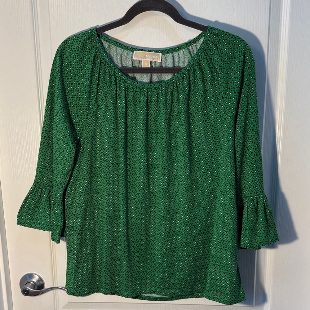 Michael Kors Emerald Green Blouse Flair at Bottom of Sleeve Size M
